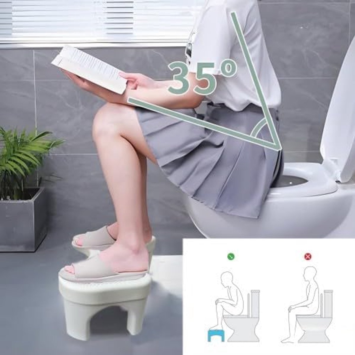 Toiletkruk 40 x 20 x 13.5 cm - Ergonomisch ontwerp - Bevorderlijke houding - Comfortabele stoelgang - ShopVlot