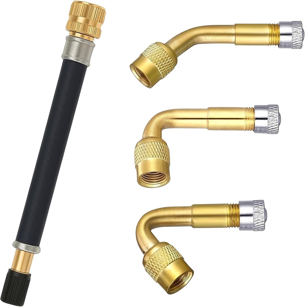 4 stuks bandventielverlengingsset, 1 flexibele verlenging 140 mm en 3 ventieladapters 45° 90° 135° van messing voor - ShopVlot