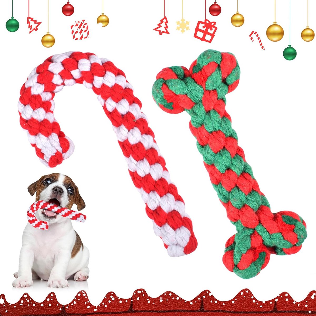 2 stuks hondenspeelgoed, suikerstok, hondentanden, reinigingstouw, speelgoed, hondenkauwspeelgoed, kerstsnoepstok, Kerstmis, honden en huisdieren kauwen