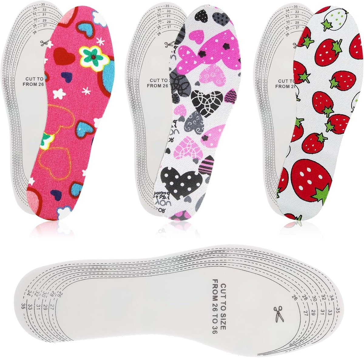 3 paar inlegzolen voor kinderen, op maat te snijden, ademend, van natuurlijke latex, vrolijke kleuren, voor schoenen, met grappig en cool design, voor zacht snijden, vervanging A