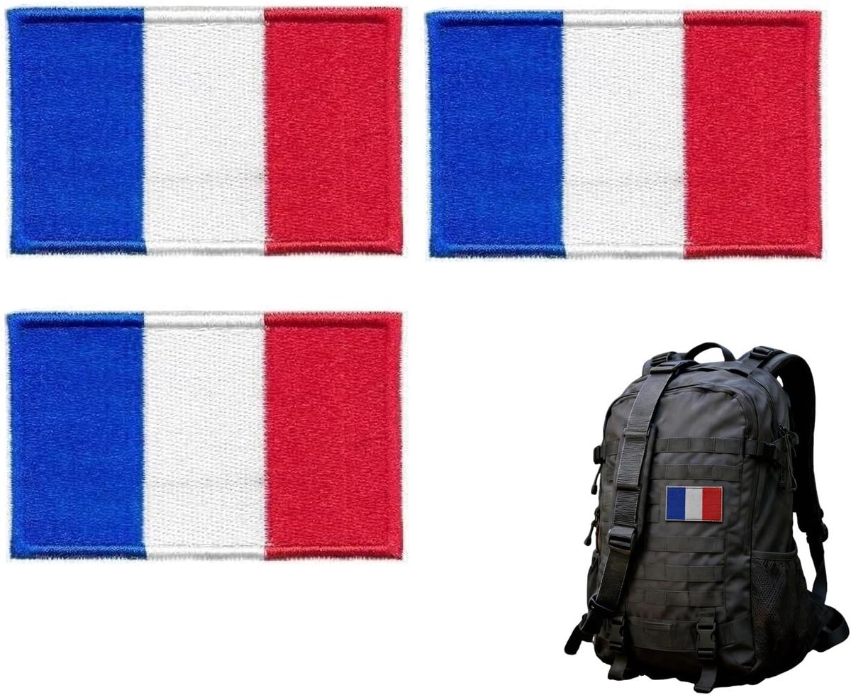 Vlagpatches Frankrijk – 3 stuks tactische patches blauw-wit-rood met klittenband – emblemen voor rugzak, uniform, jas of tactisch vest