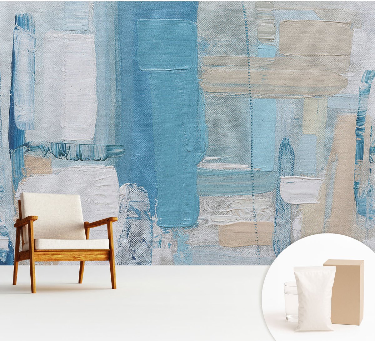 Wallfluent Fotobehang - Blauw Vliesbehang - 312x219 cm - Moderne Harmonie Fotobehang Vlies - Hal behang Abstractie - Muurschildering - Woonkamer behang