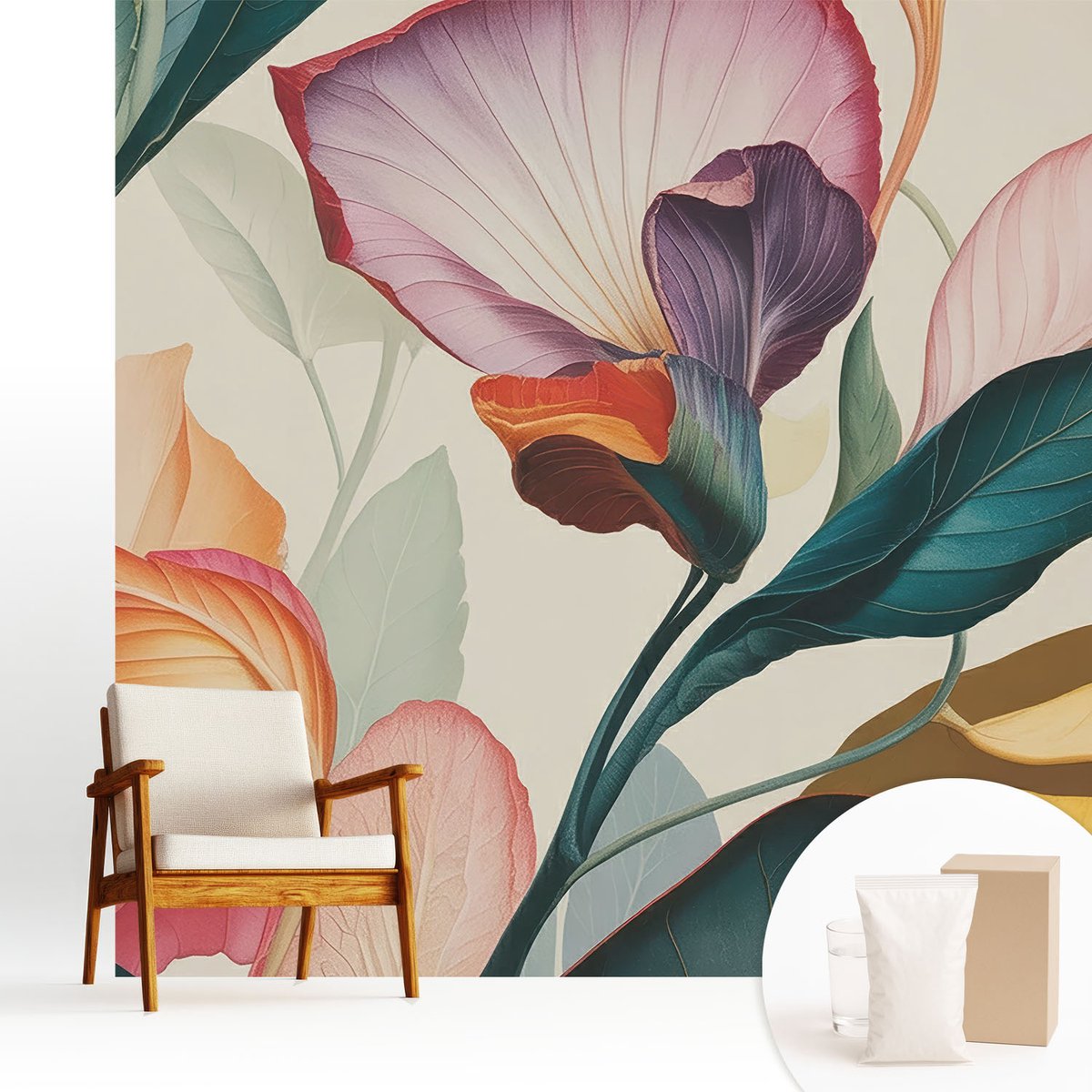Wallfluent Fotobehang - Groente Vliesbehang - 250x250 cm - Kleurrijke Bloemen Muurschildering - Slaapkamer behang Bloemen En Planten - Fotobehang Vlies - Slaapkamer behang