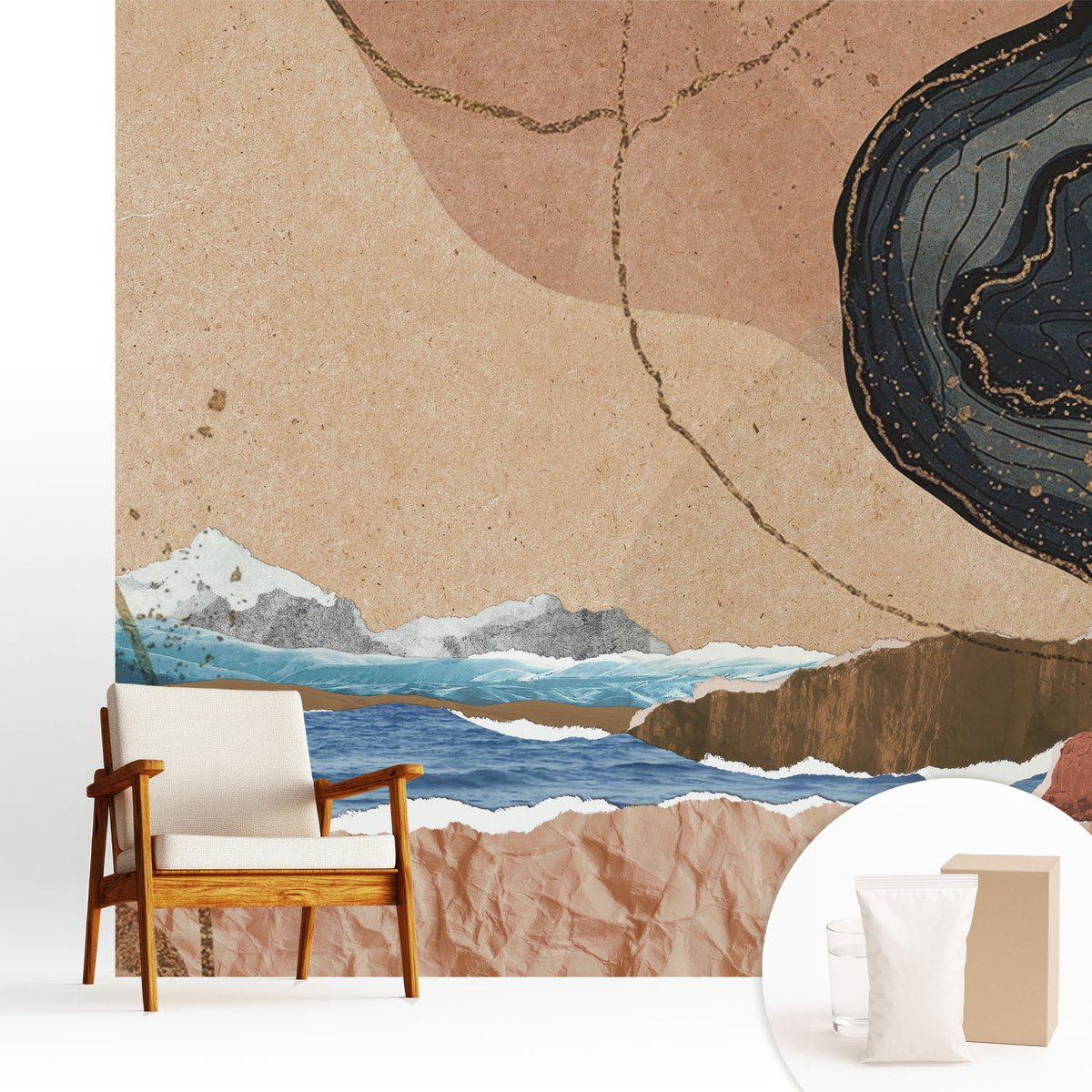 Wallfluent Fotobehang - Bruin Vliesbehang - 250x250 cm - Abstract Landschap Fotobehang Vlies - Woonkamer behang Deel - Muurschildering - Hal behang