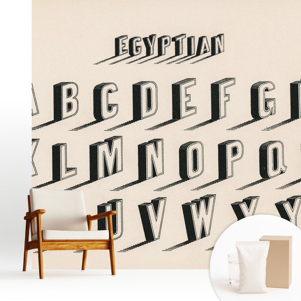 Wallfluent Fotobehang - Wit Vliesbehang - 250x250 cm - Vintage Sfeer Fotobehang Vlies - Woonkamer behang Teksten - Muurschildering - Woonkamer behang