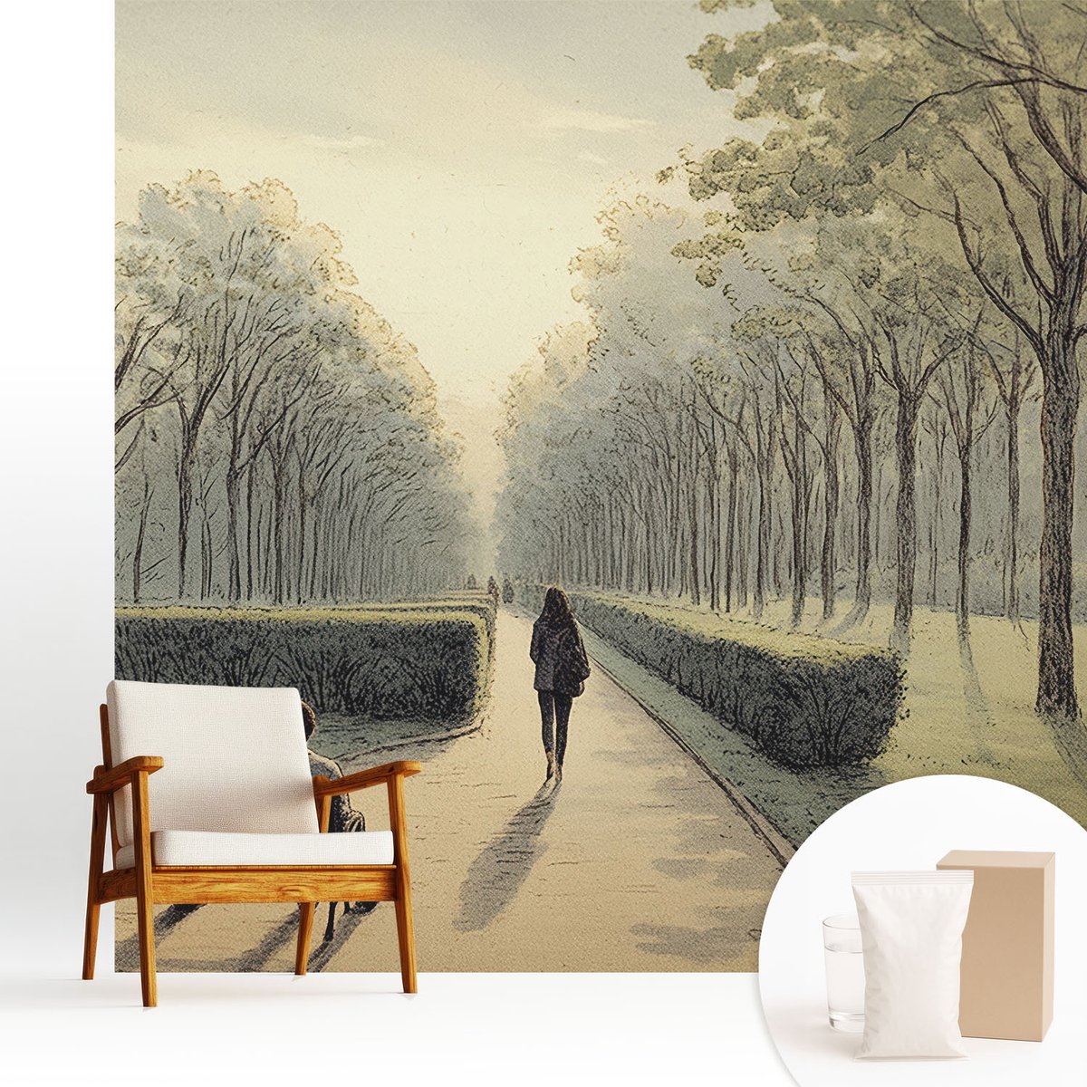 Wallfluent Fotobehang - Groente Vliesbehang - 250x250 cm - Park Vrede Muurschildering - Slaapkamer behang Landschappen - Fotobehang Vlies - Slaapkamer behang
