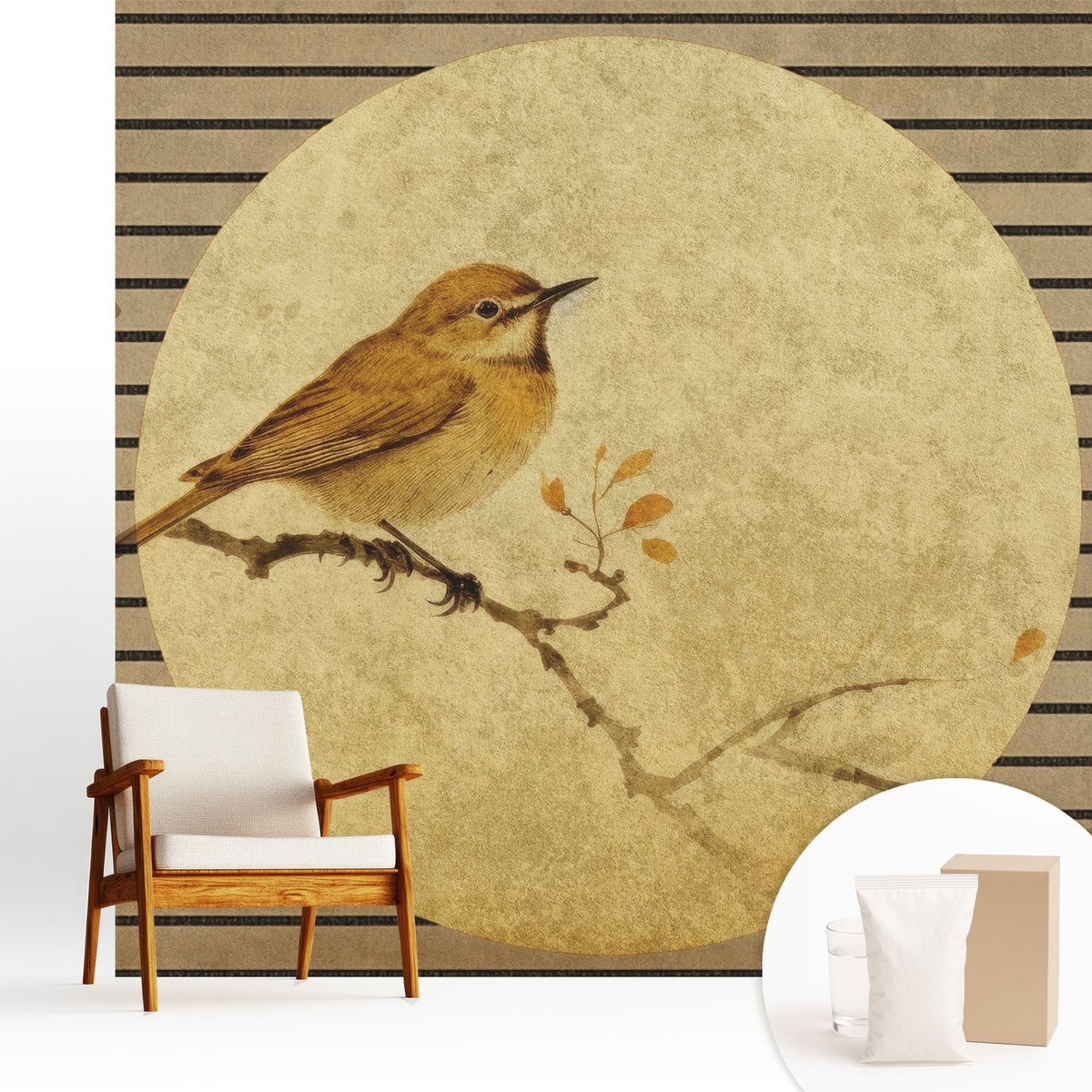 Wallfluent Fotobehang - Wit Vliesbehang - 250x250 cm - Harmonievogel Fotobehang Vlies - Woonkamer behang Dieren - Muurschildering - Hal behang