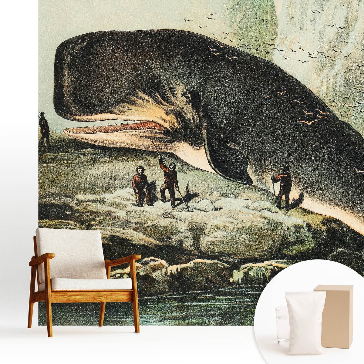 Wallfluent Fotobehang - Zwart Vliesbehang - 250x250 cm - Zeegigantisme Muurschildering - Slaapkamer behang Dieren - Fotobehang Vlies - Gang behang