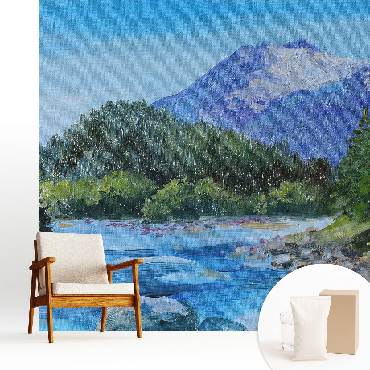 Wallfluent Fotobehang - Blauw Vliesbehang - 250x250 cm - Berglandschap Fotobehang Vlies - Hal behang Landschappen - Muurschildering - Hal behang