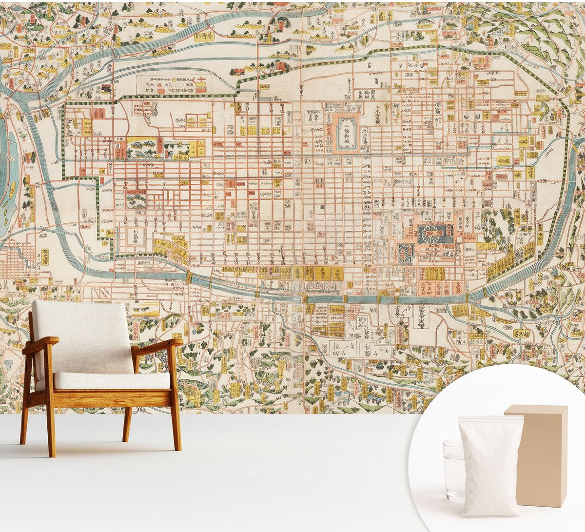 Wallfluent Fotobehang - Beige Vliesbehang - 312x219 cm - Antieke Kaart Fotobehang Vlies - Woonkamer behang Kaarten - Muurschildering - Woonkamer behang