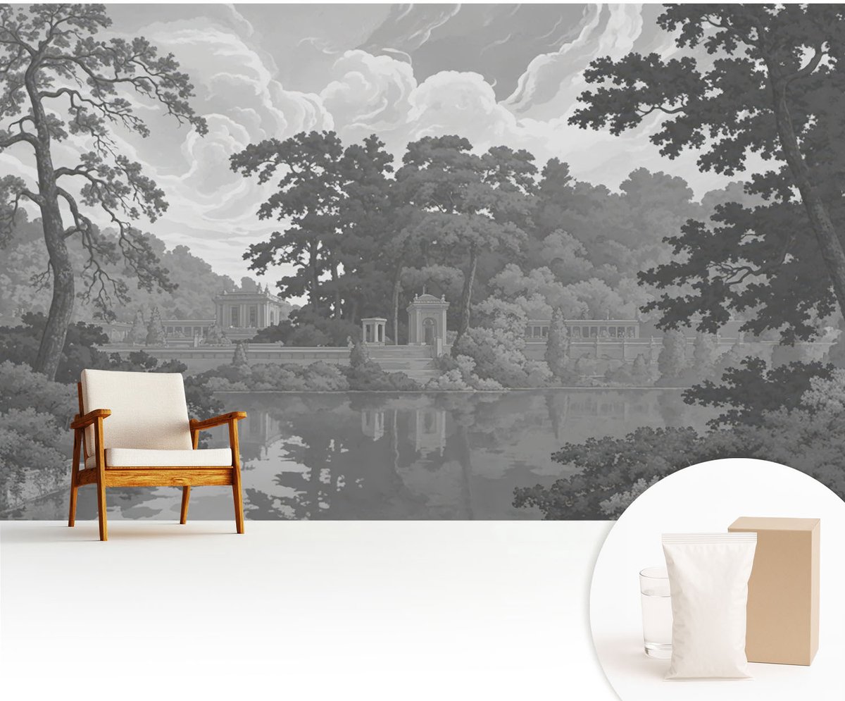 Wallfluent Fotobehang - Zwart-Wit Vliesbehang - 416x254 cm - Natuurlijk Landschap Muurschildering - Slaapkamer behang Landschappen - Fotobehang Vlies - Slaapkamer behang