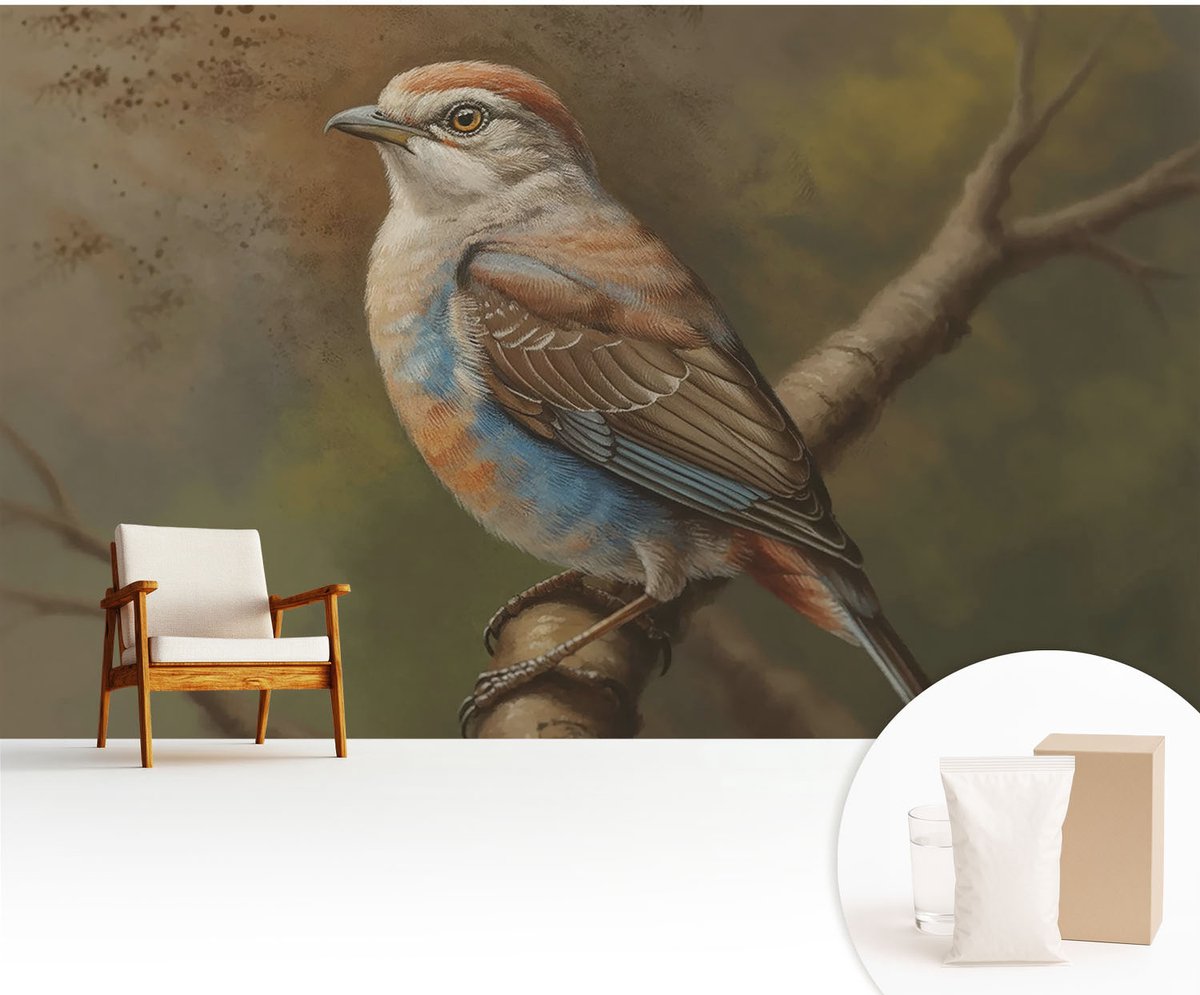 Wallfluent Fotobehang - Wit Vliesbehang - 416x254 cm - Vogelportret Fotobehang Vlies - Woonkamer behang Dieren - Muurschildering - Woonkamer behang