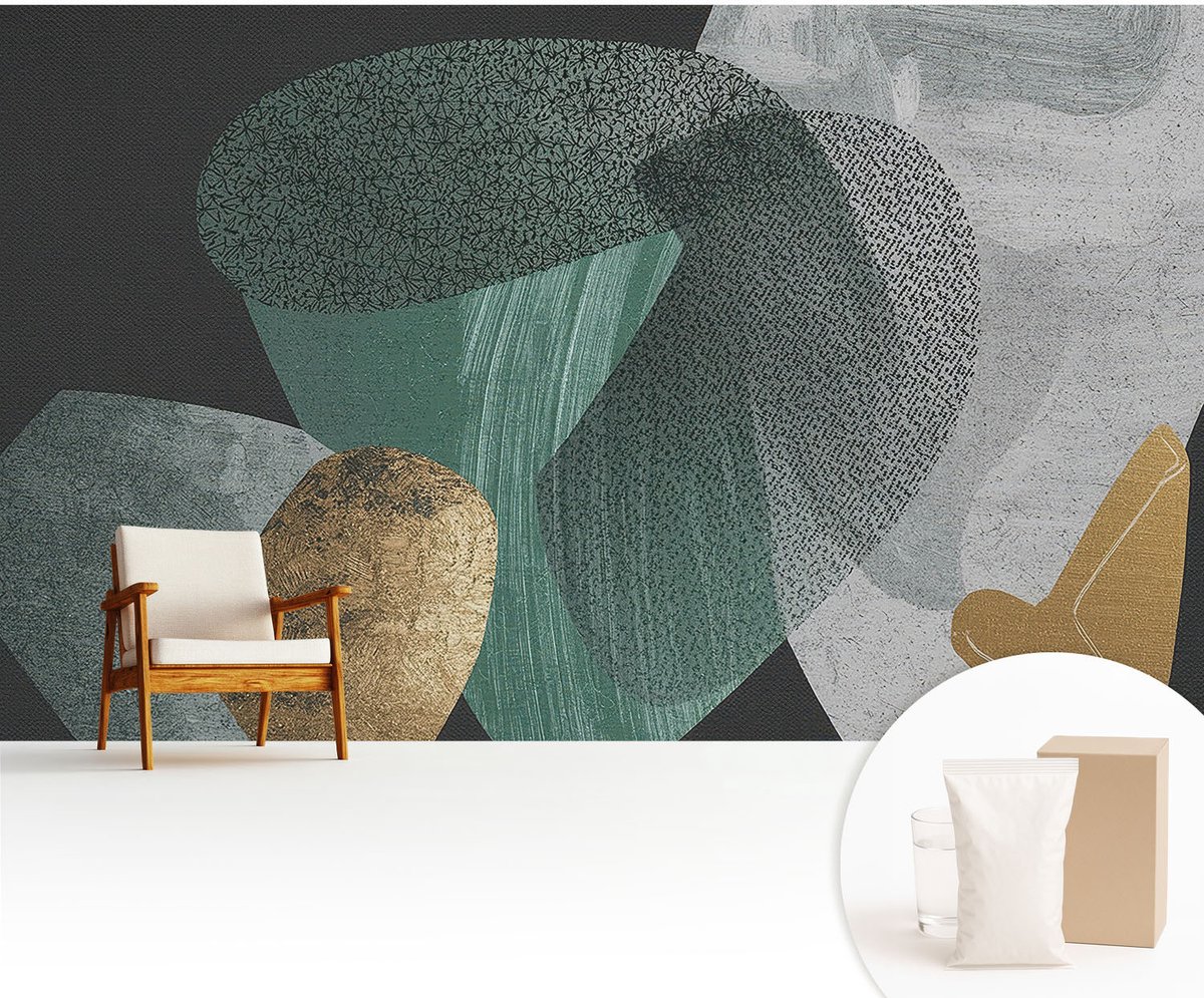Wallfluent Fotobehang - Groente Vliesbehang - 416x254 cm - Abstracte Geometrie Muurschildering - Gang behang Deel - Fotobehang Vlies - Gang behang