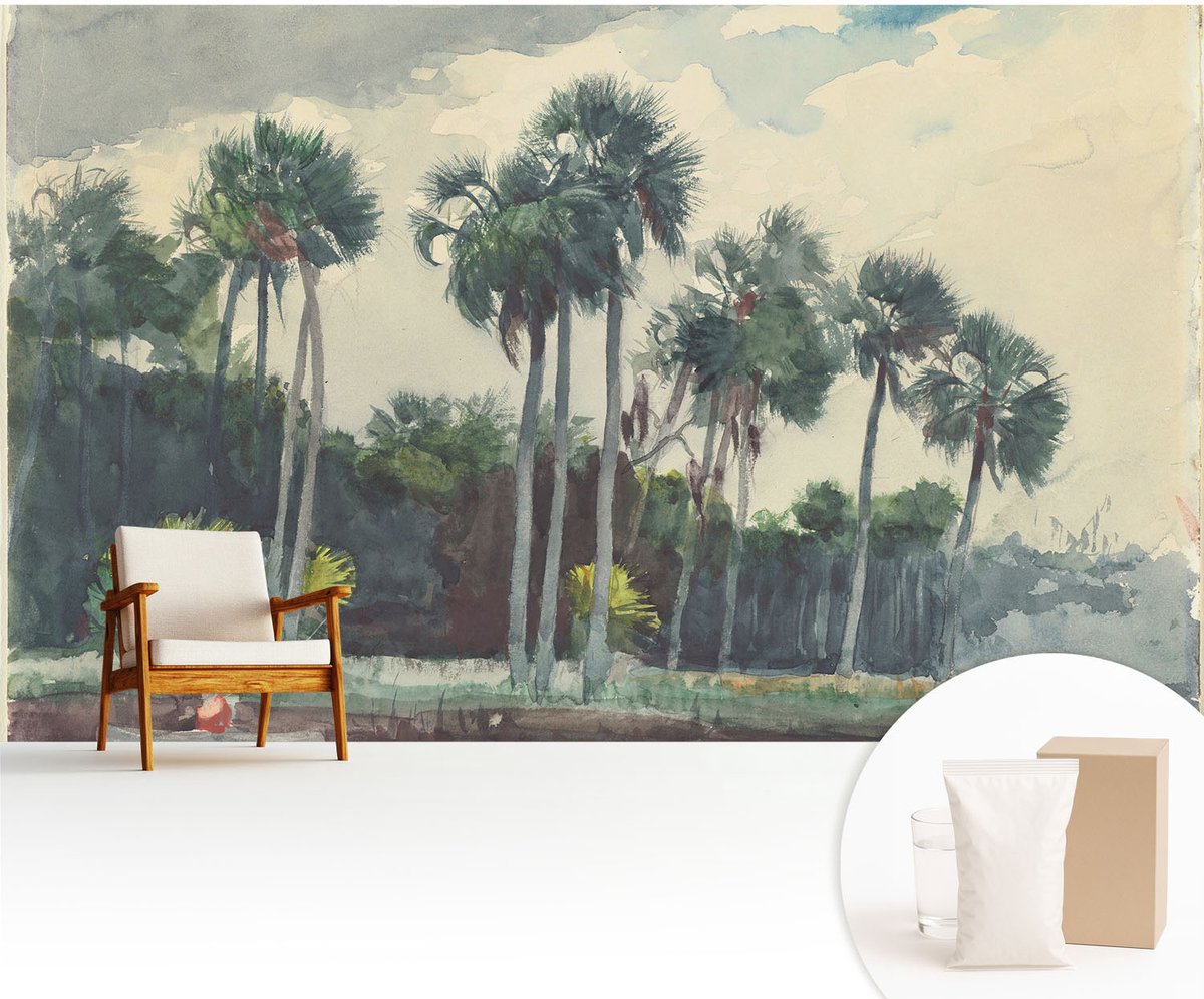 Wallfluent Fotobehang - Groente Vliesbehang - 416x254 cm - Exotische Palmbomen Fotobehang Vlies - Hal behang Landschappen - Muurschildering - Woonkamer behang