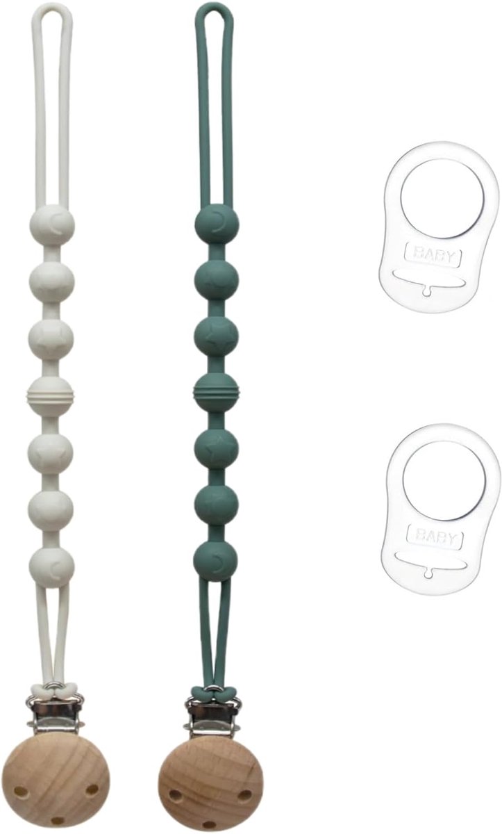 Pack of 2 Silicone Pacifier Chains, Set of 2 Pacifier Chains with 2 Pacifier Clips, BPA Free Pacifier Holder, Pacifier - ShopVlot