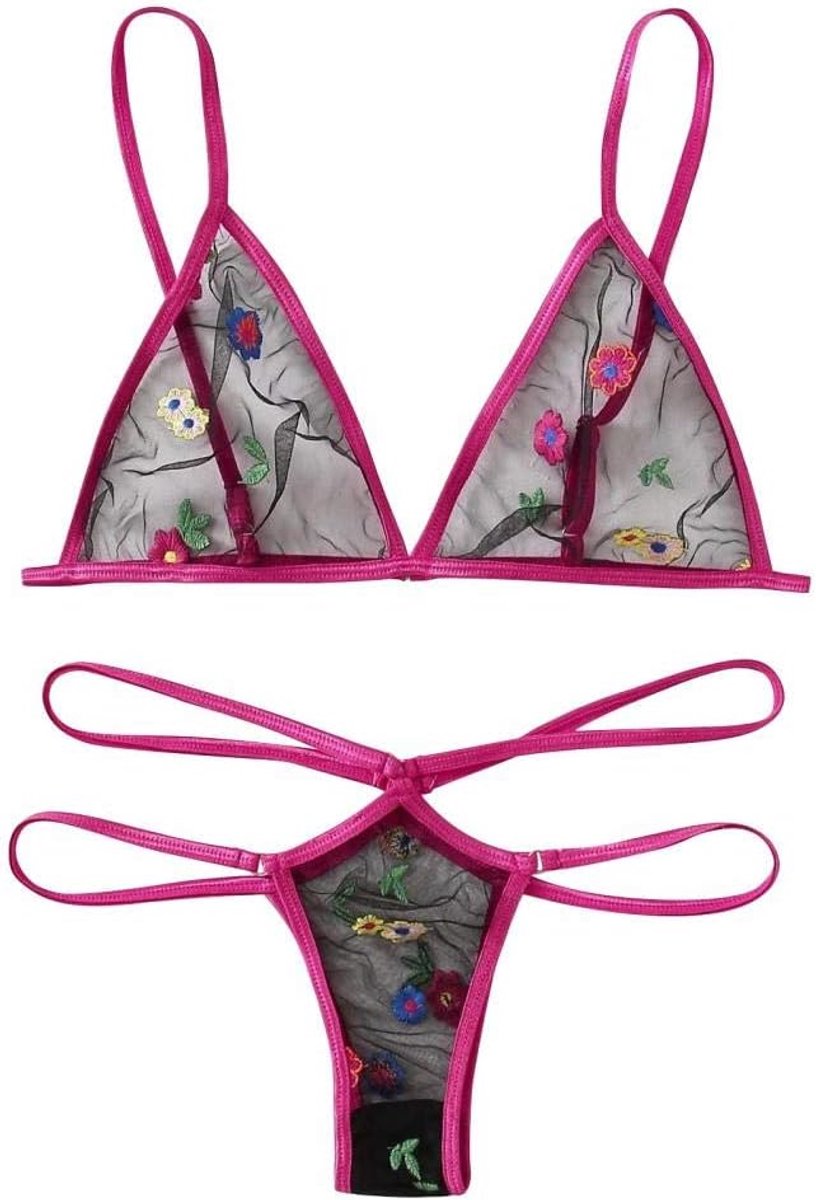 Dameskostuums Dames Kanten Lingerie Sexy Grote Maat Geborduurd Chiffon Lage Taille Ondergoed-Negro_XXL