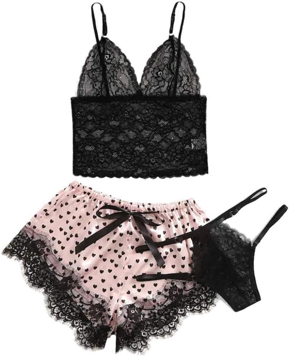 Sets met nachtmode & ochtendjas Vrouwen Kanten Satijnen Ondergoed Erotische Lingerie Sexy Draadloze Beha Slips Nachtkleding Kostuum Verleiding Porno