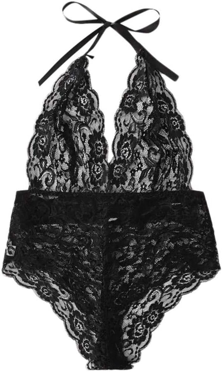 Lingeriesets dames Sexy Dames Lingerie Nachtkleding Backless Diepe V Ondergoed Perspectief Verleiding Erotische Porno Nachtkleding-Black_4XL