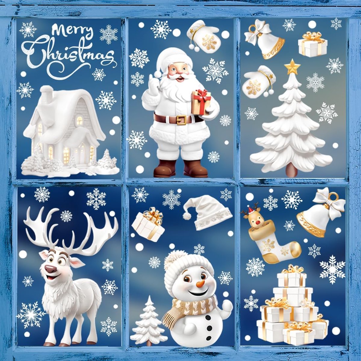 Raamstickers, kerstraamdecoratie, herbruikbaar, statisch hechtende kerstdecoratie, grote sneeuwvlokken, raamafbeelding, winter, decoratie, raam, deur, stickers