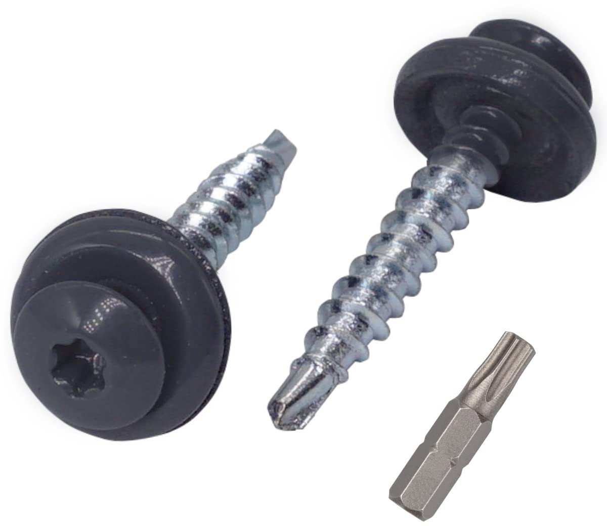 (Pack van 30 stuks) Metalen dakbedekking Torx-schroeven, 4,8 x 35 mm geschilderde zelfborende schroeven met EPDM-ringen, plaatschroef (30, grafietgrijs RAL 7024)