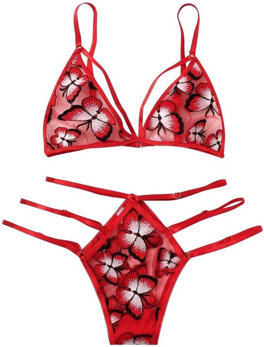 Sexy dames erotische lingerie sexy lingerie vlinder borduurwerk ondergoed string vrouwelijke lingerie set