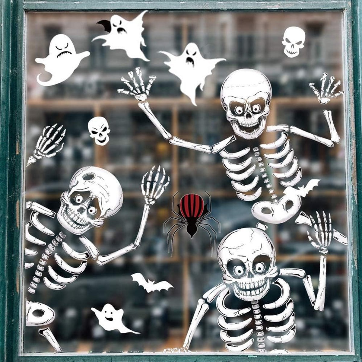 10 vellen herbruikbare Halloween feestdecoratie, 76 stuks Halloween raamstickers, skelet en geest raamstickers voor Halloween feestdecoratie