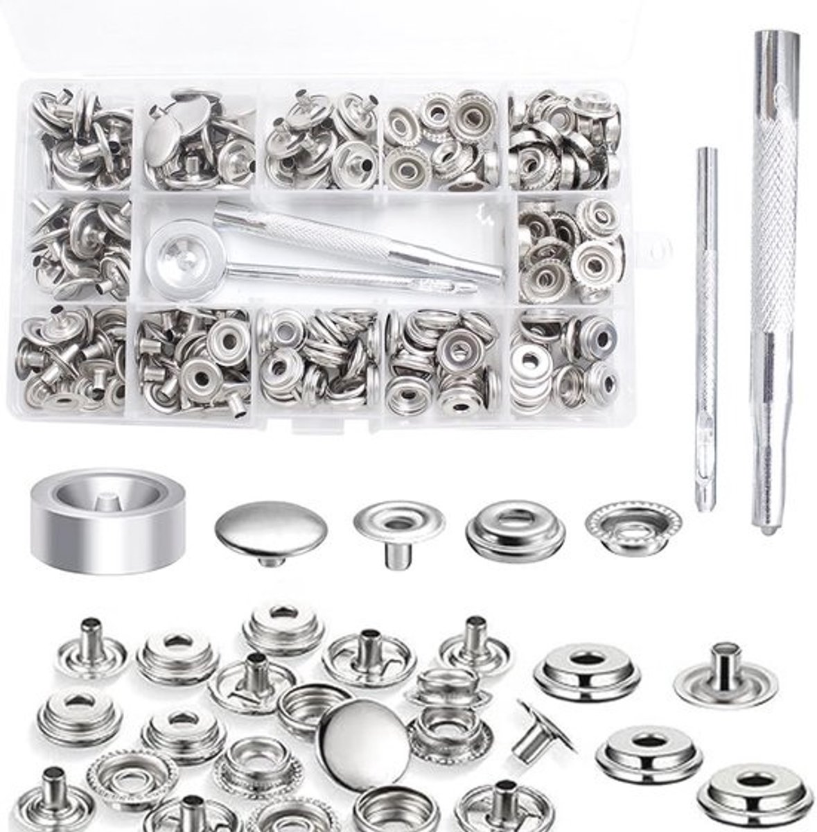 Heavy Duty Canvas Snap Button Set - 200 Stuks 15 mm Perskap voor Do-It-Yourself Projecten