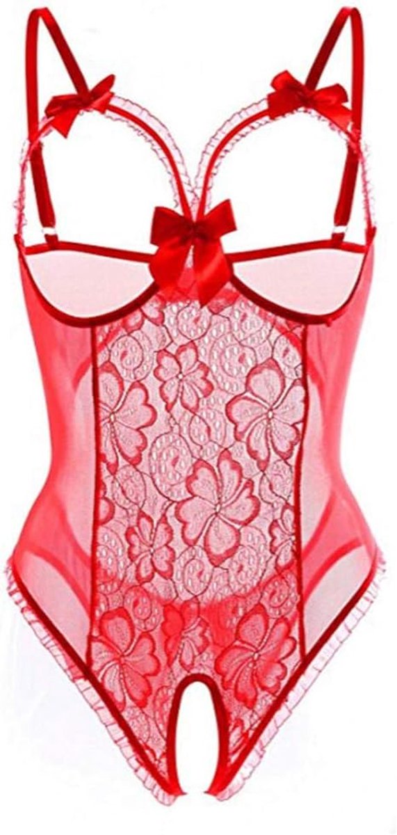 Lingeriesets dames Vrouwen Sexy Open Bh Ondergoed Erotische Lingerie Perspectief Nachtkleding Hollow Out Costume-Red_3XL