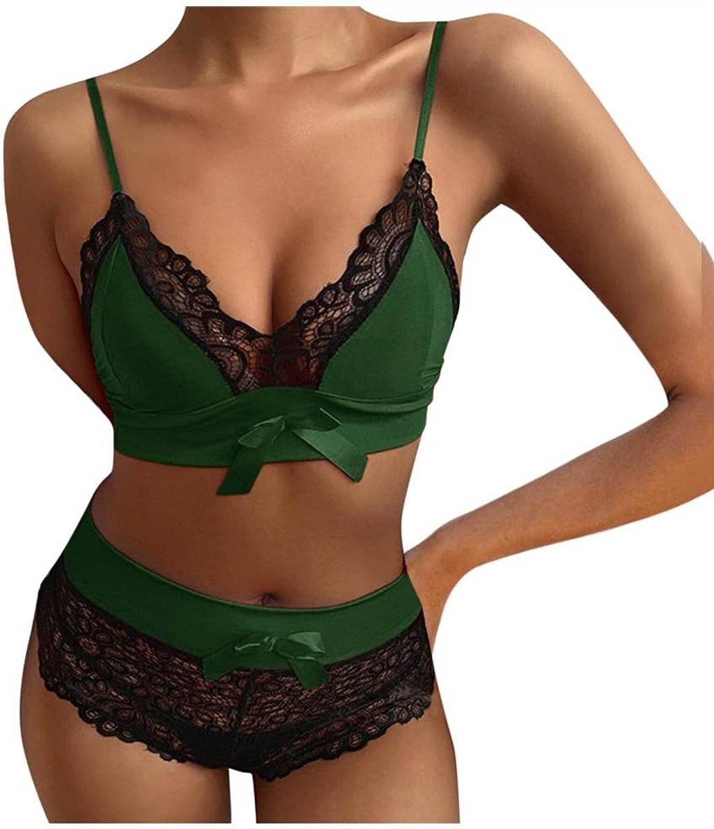 Babydolls, nachtjaponnen & negligés Dames Ondergoed Beha Slips Sexy Lingerie See Through Lace Sexy Thin Set-green_XL
