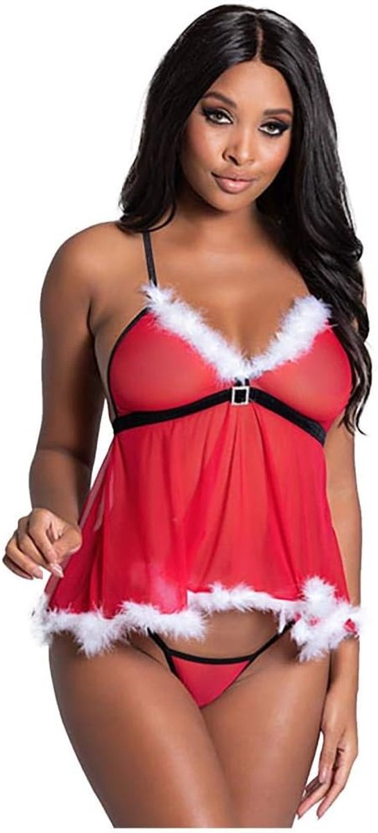 Lingerie & ondergoed Dames Sexy slips met V-hals Ondergoed pyjama String Lingerie set-Red_M