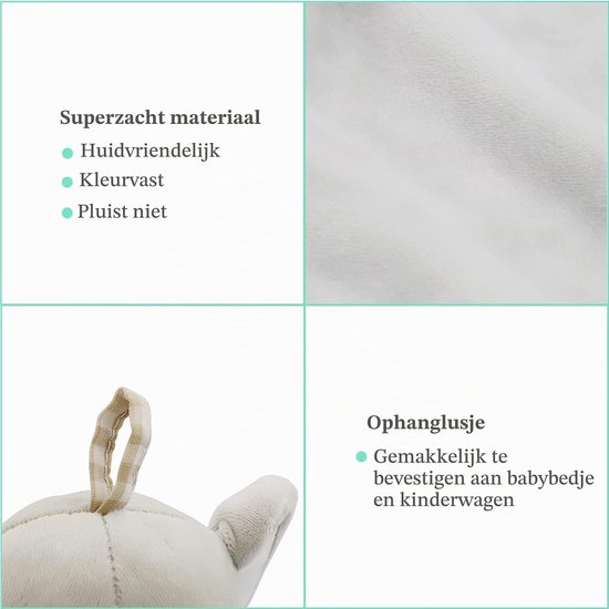 Knuffeldier, speelgoed met knisperfolie, belletjes en bijtring, zacht, wasbaar, voor baby's, pasgeborenen, peuters, jongens en meisjes maanden — afbeelding 3