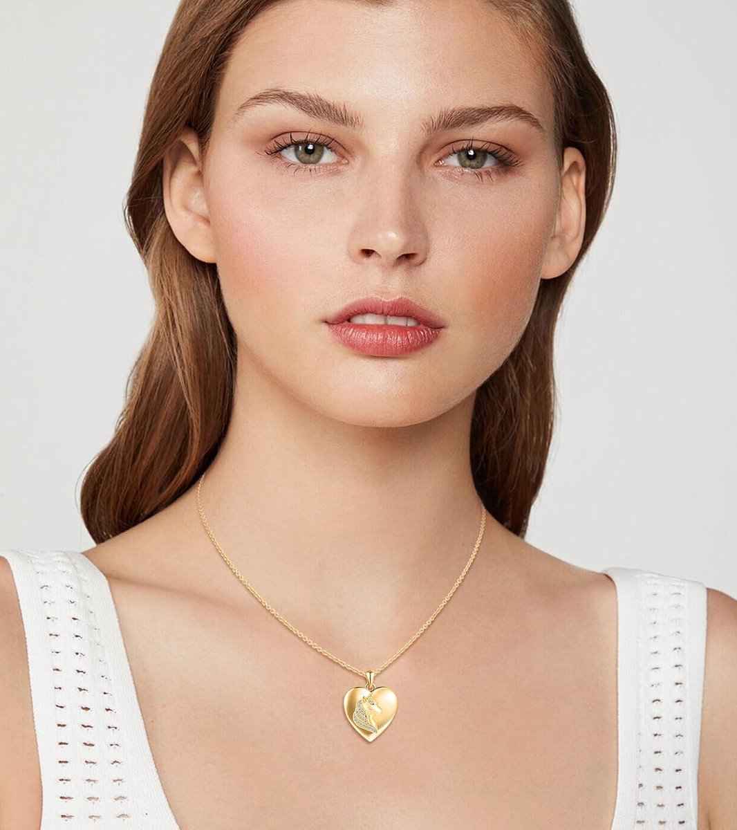 Ketting zilver 925 hart medaillon voor dames meisjes kinderen, halsketting voor fotofoto's, gepersonaliseerde hartvormige hanger met eenhoorn zirkonia, ketting 45 + 5 cm