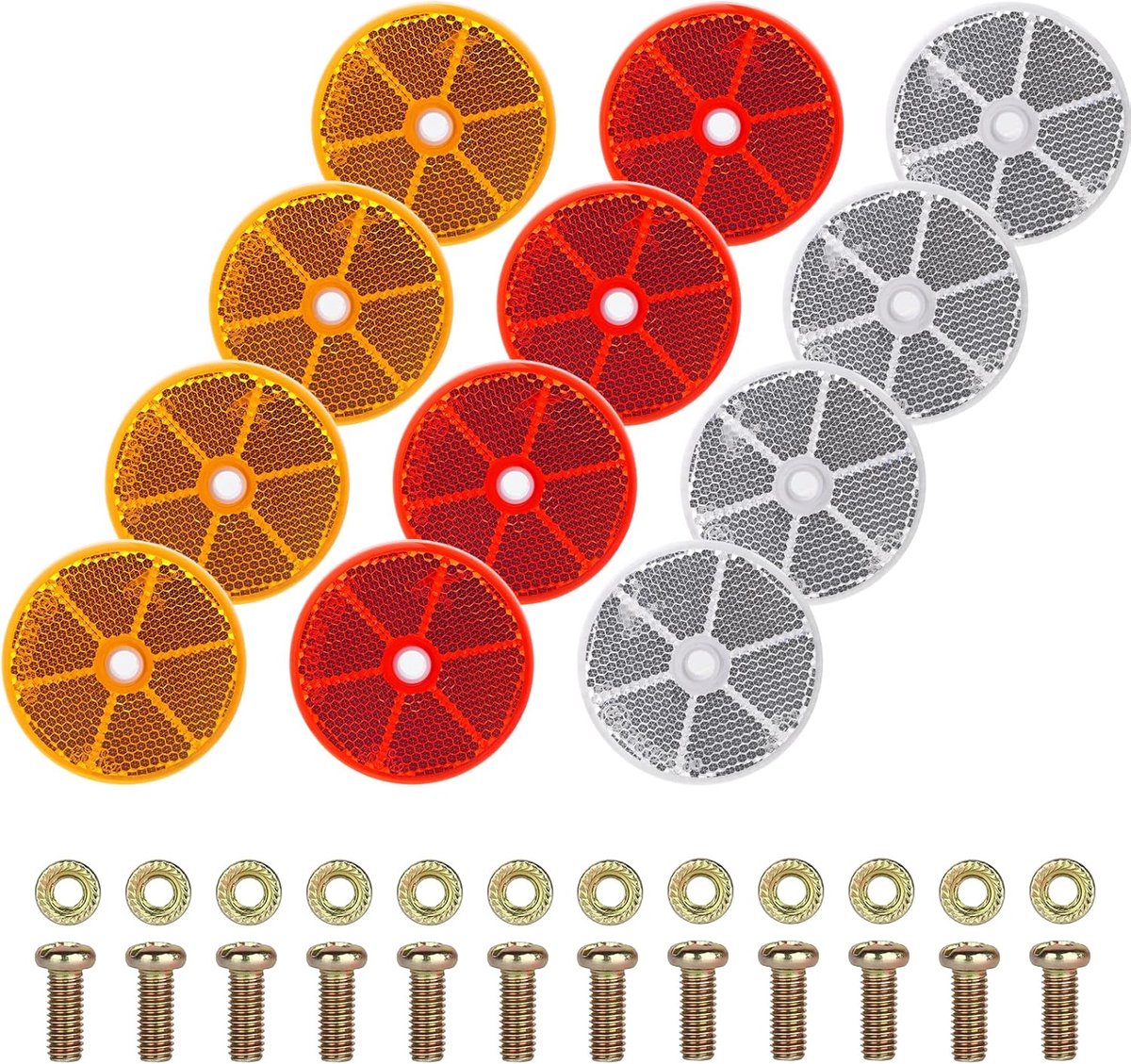 12 stuks ronde reflectoren in 3 kleuren, Ø60mm kattenogen zijreflectoren voor aanhangers, ronde reflectoren om vast te schroeven, Schroefbare kattenoog zijreflectoren voor personenauto's en
