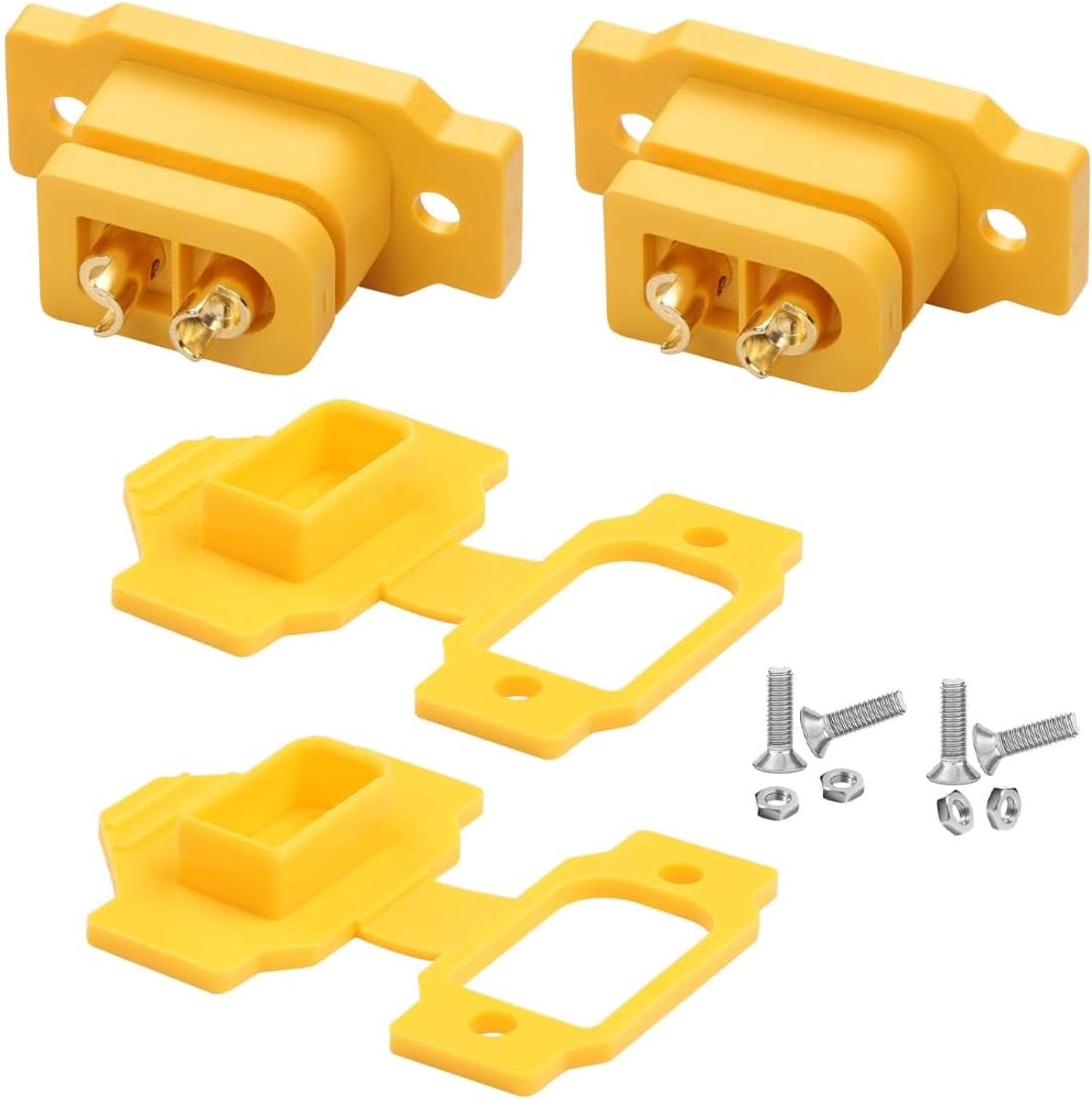 Vaste soldeerfitting 35A 12AWG XT60 Vrouwelijke paneelmontage Li-batterij soldeerconnector Fixeerbare vergulde adapter Las, stofkap, 2 stuks