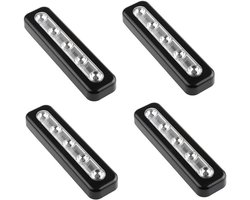 Pak van 4, WeFoonLo DIY Stick-on 5 LED Touch Tap Lights Batterij-aangedreven Push Night Light voor kasten, kast, gang, trappen, zolders, garages, auto, schuren, opslagruimte (Zwart)