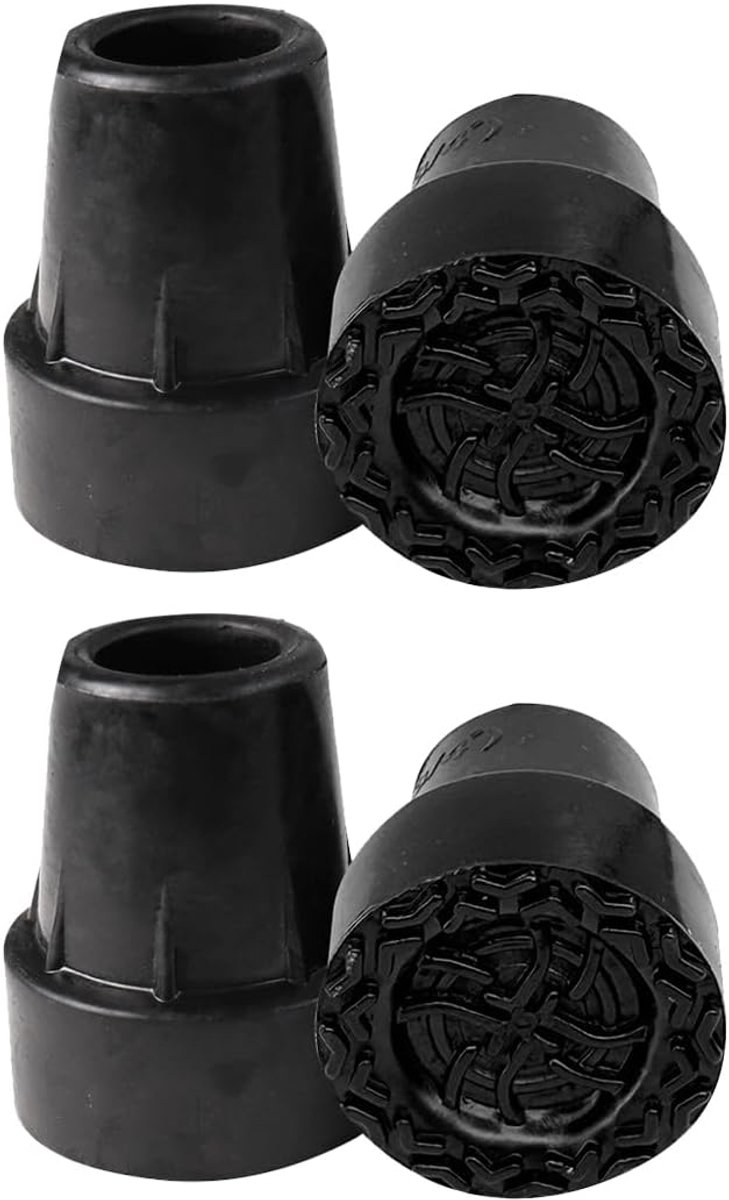 Set van 4 antislip-doppen voor krukken, 19 mm, stabiele rubberen wandelstokdoppen voor intensief gebruik, vervangende stokdoppen, voor krukken en wandelstokken voor ouderen (zwart)