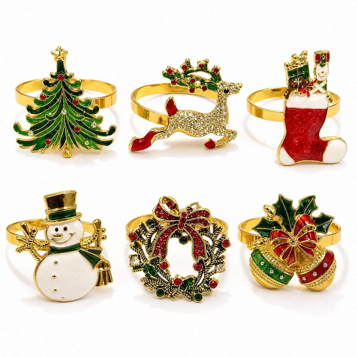 Set van 6 servetringen in de vorm van een kerstkrans – metalen servetringen voor stoffen servetten – tafeldecoratie voor het kerstdiner en kerstfeest