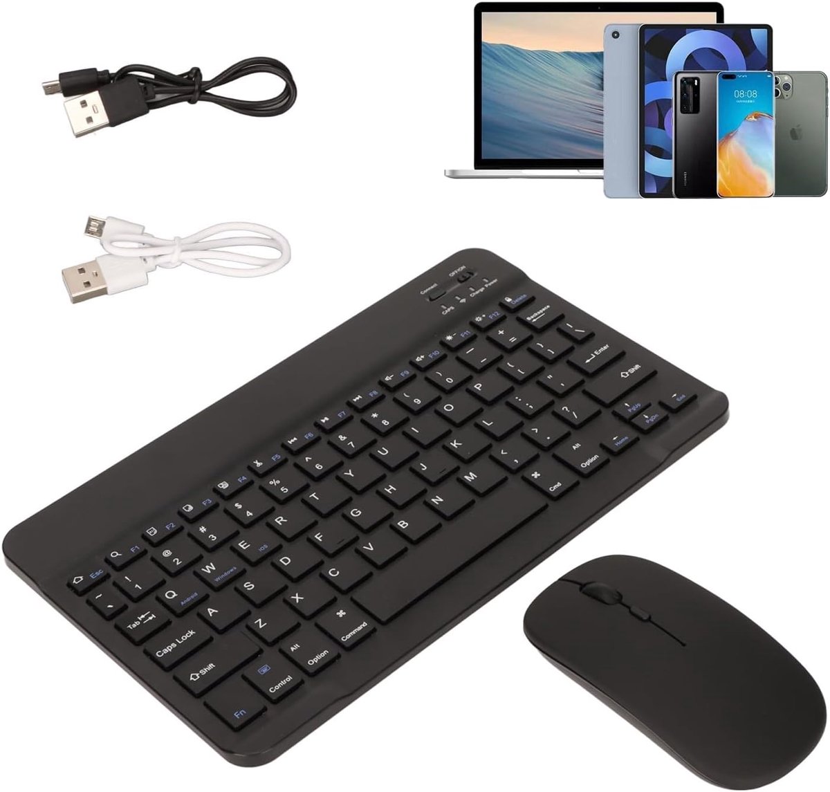 Toetsenbordmuisset, 2.4G Dual Mode Oplaadbare Bluetooth-toetsenbordmuiscombinaties, 10 Inch Ultradun Toetsenbord en Mute-muis, voor Android, voor IOS, voor Windows