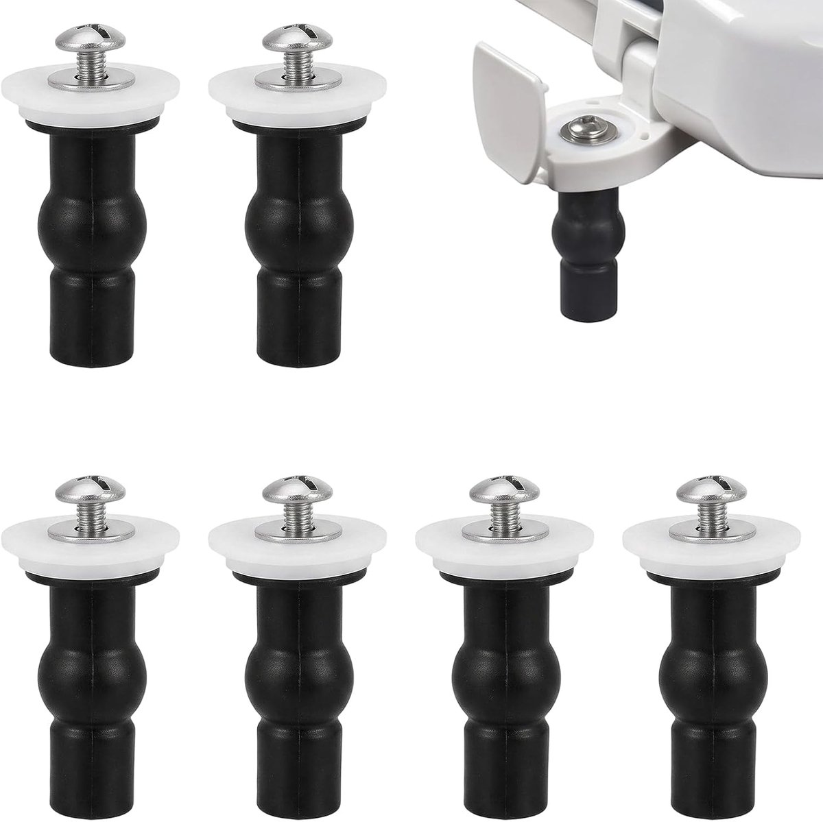 Set van 6 universele wc-brilbevestigingen, expansieschroeven voor toiletbril, bevestigingsset voor borggaten, robuuste en duurzame reservescharnieren