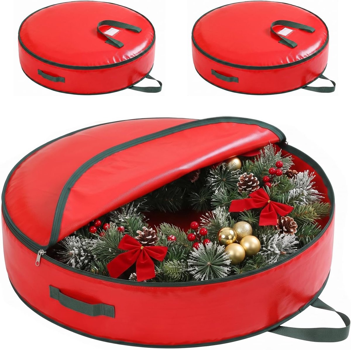 2 stuks Kerstkrans opbergzak, Rood, 60x20cm, PE geweven, met transparant PVC venster