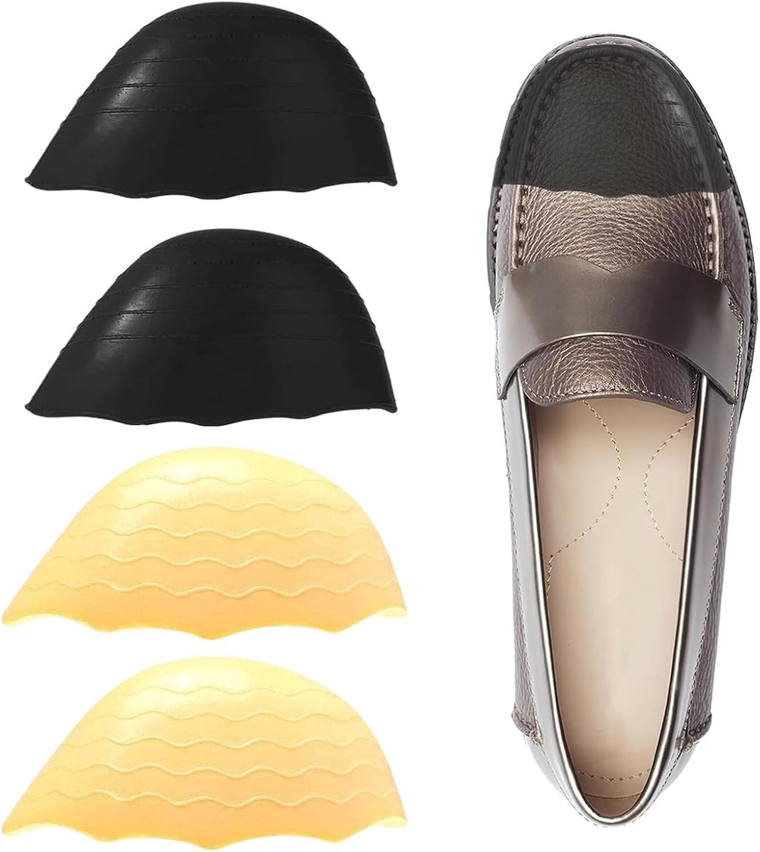 Set met 4 paar pads voor de voorvoet, beige, rond en puntig, voor grote schoenen
