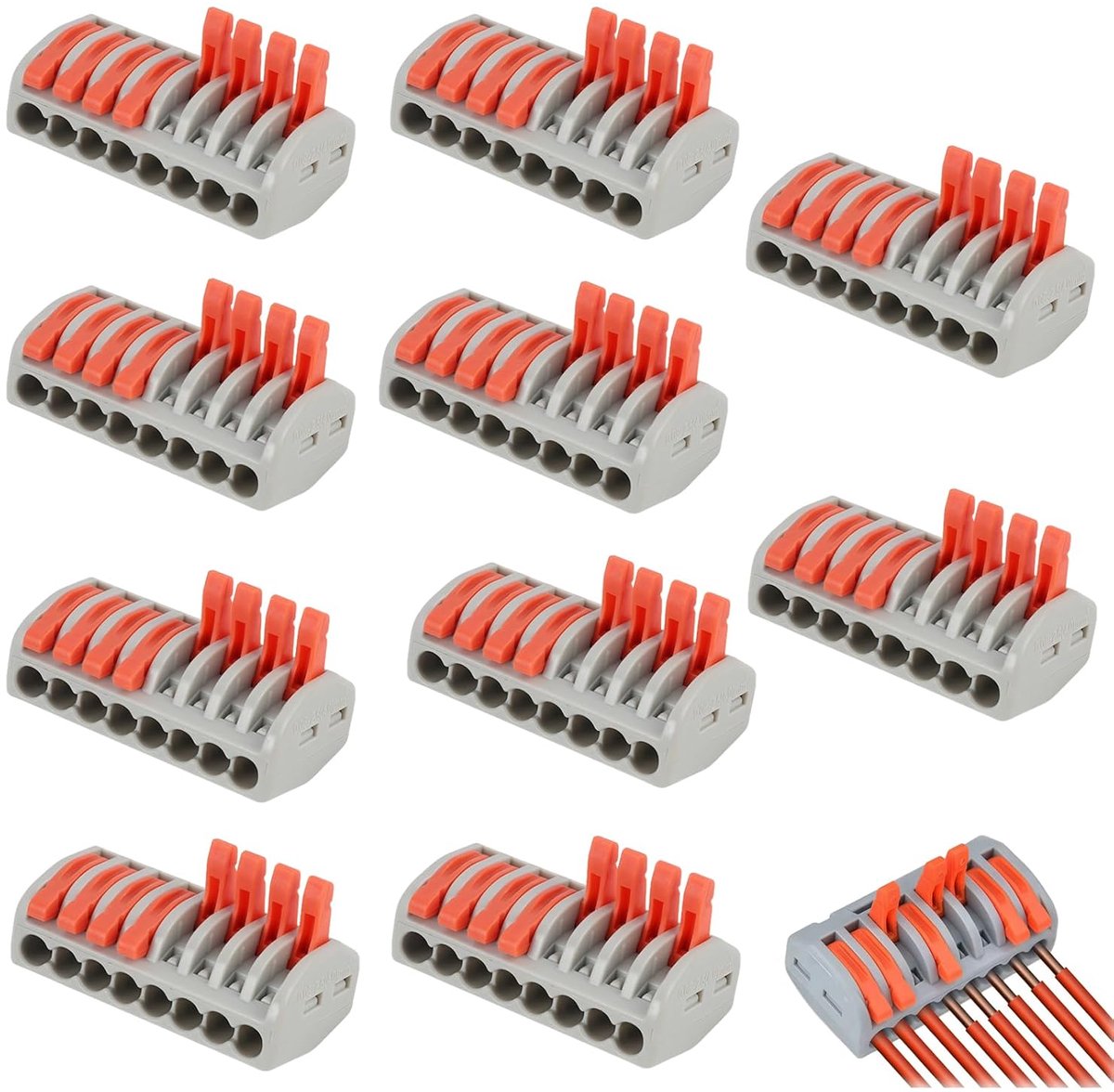 Elektrische connectors 10 stuks - 8 ingangen - automatische terminalclips - perfect voor kabels 0,08-4,0 mm² - ShopVlot