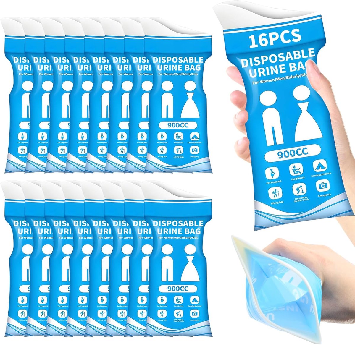 Lafo Urinella 900 ml Urinella voor vrouwen en mannen, wegwerp urinezakje, campingtoiletten, urinezak voor onderweg, voor reizen, festivalgadgets en outdoor-avonturen, braakzakken