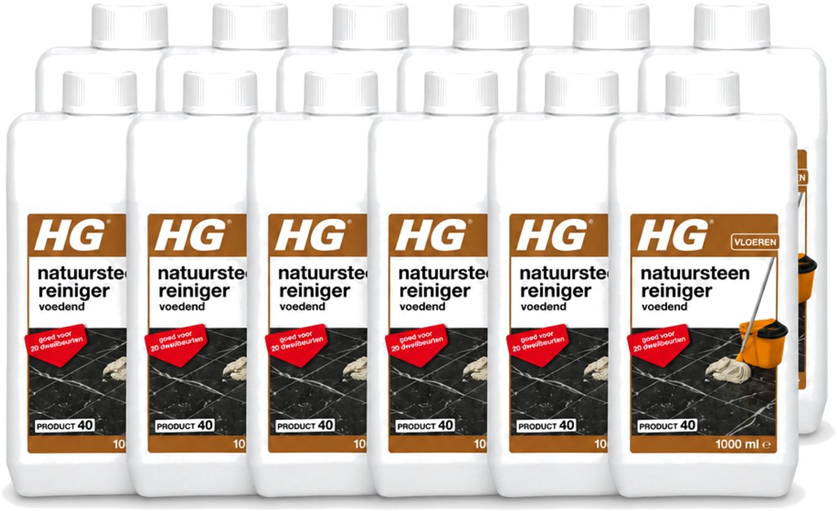 12 x HG - Natuursteenreiniger - Hydraterend - Voor Regelmatige Reiniging - 20 Dweilbeurten - 1L - Voordeelverpakking - 12 stuks