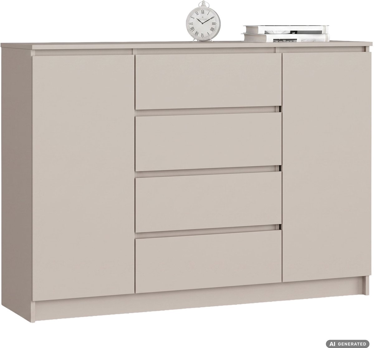 Akord Ladekast K140 / Kasjmier / 138 cm / 2 Deuren / 4 Lades / 4 Planken / 138 x 40 x 99 cm