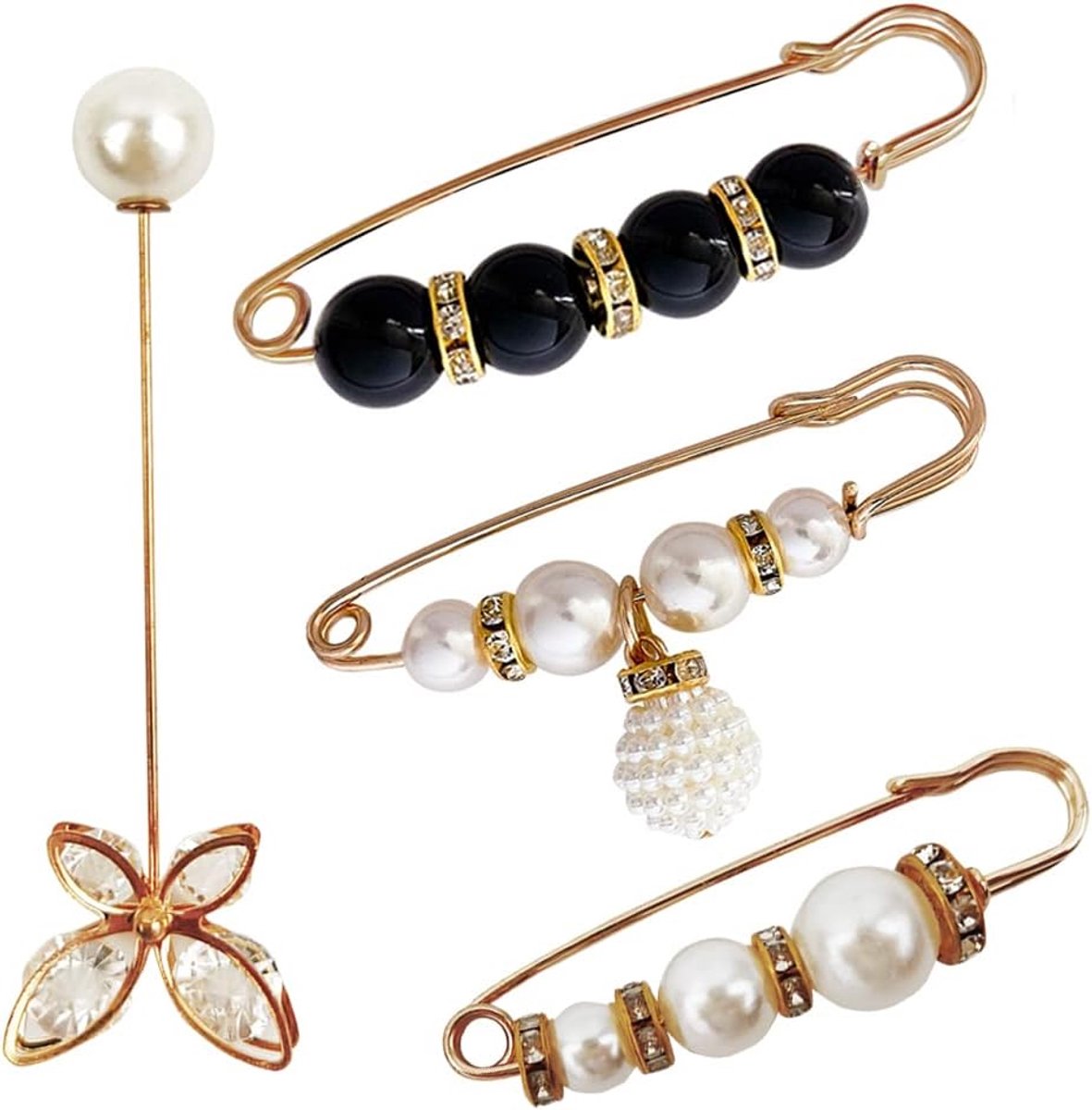Broches, 4 stuks vrouwenbroche, faux parels, broche, trui, sjaal, clips, sieraden, broche, jurk, clip voor kleding, kraag, mouwhouder, gebreide jas clip