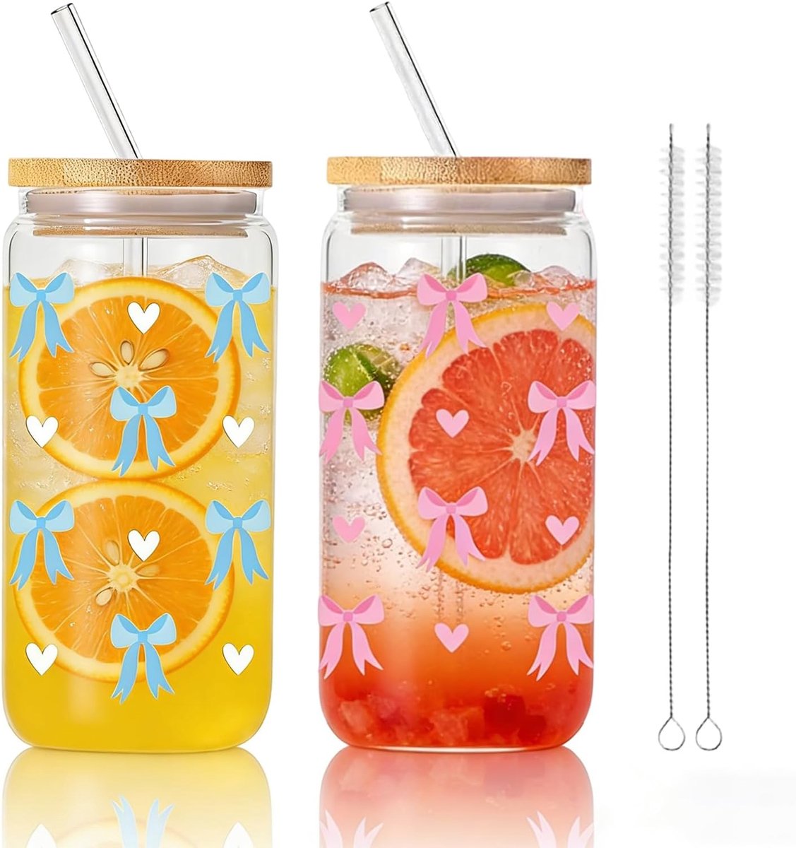 Glazen van borosilicaatglas met deksel en rietje, 2 stuks met een inhoud van 500 ml, theeglazen, voor drankjes, sappen, koffie, melk, smoothies en cocktails – 11 jaar