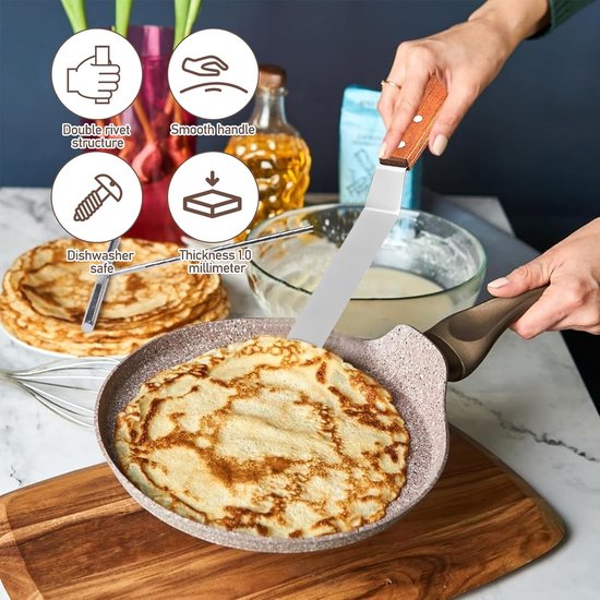 Set van 3 pannenkoekenverdelers, roestvrij staal, T-vormige deegverdeler met 2 spatels, pannenkoekenaccessoires, taartspatel voor thuis, keuken, bakken, koken — afbeelding 3