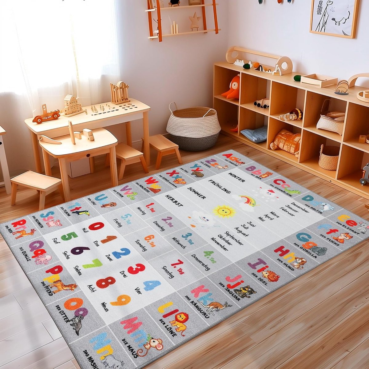 Kinderkleed met letters van het alfabet voor jongens of meisjes, antislip en wasbaar speelkleed voor de kinderkamer, Kleur: Grijs, Maat: 160 x 230 cm