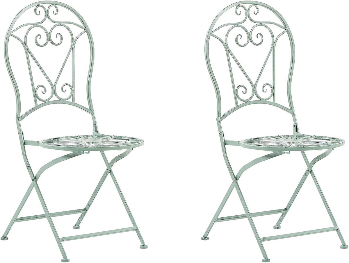 Terras bistro stoelen set van 2 groen metaal rond Albinia